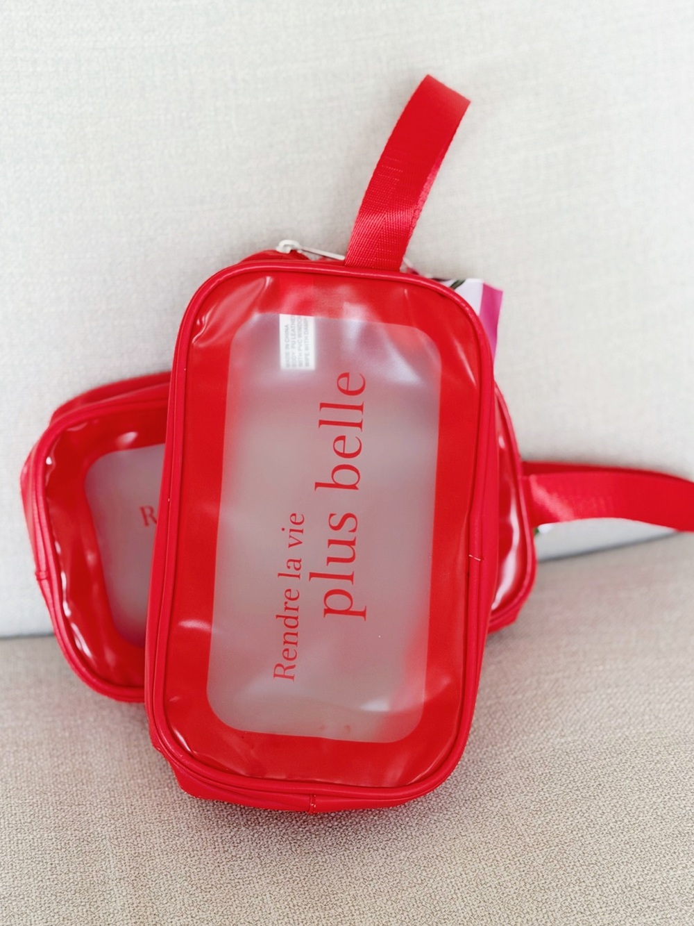 Set of 2/ Clarins Large Size Clear Cosmetic Pouch with Handle